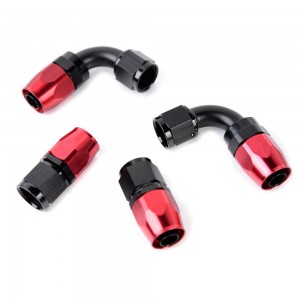 AN-8 AN8 90&deg; Deg Swivel Fuel Oil Gas Line Hose End Fitting Adapter BLACK/RED